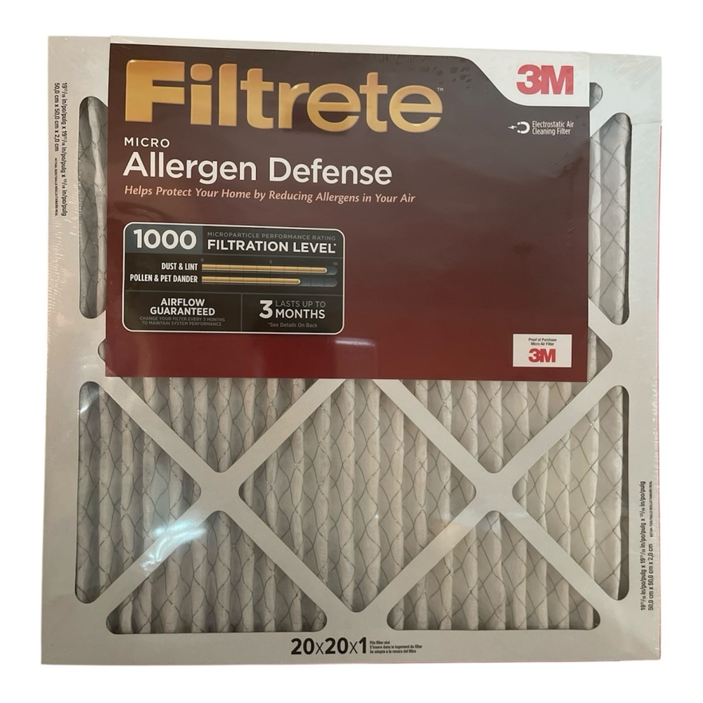 3M Filtrete AC Filter 20"x20"x1" Micro Allergen Defense 1000 3 Months Pack Of 2